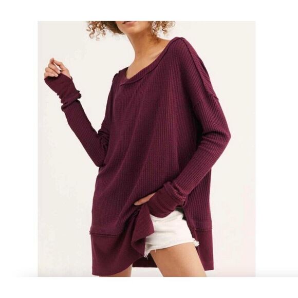 We The Free North Shore Thermal Knit Tunic Top Size XS Oversized Red - Picture 1 of 10